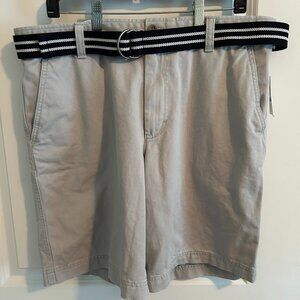 Izod Flat Front Khaki Shorts With Belt Men's Size 36 Inseam 9.5" - NEW